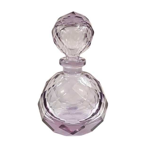 Japanese Irice Cut Glass Perfume Bottle, Purple Alexandrite Tone, 4.75" For Sale - Image 13 of 13