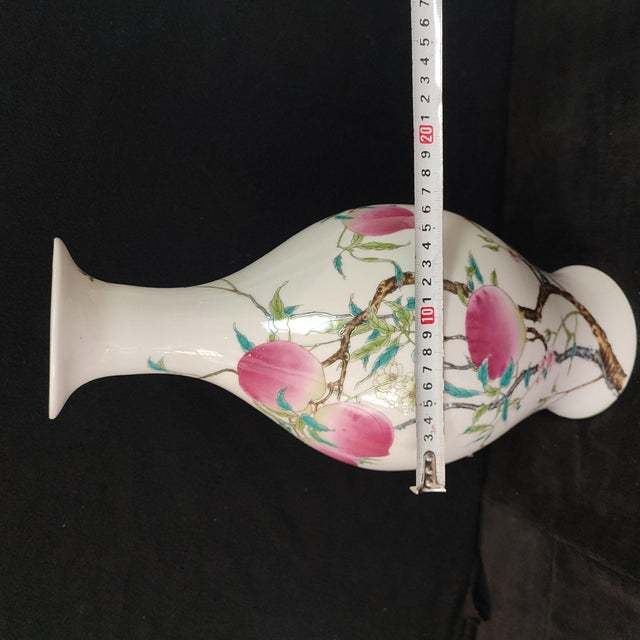 Chinese Ceramic Vase,Yongzheng Marked Famille Rose Porcelain Vase Hand Painted Eight Peaches Pattern For Sale - Image 11 of 11