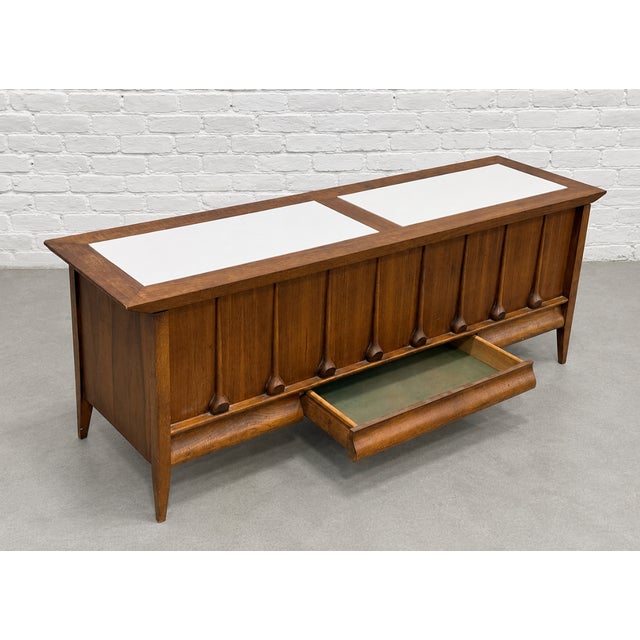 Lane Furniture Mid Century Modern Sculptural Walnut Commode | Cabinet With Brutalist Style Wood Details, C. 1960s For Sale - Image 4 of 16