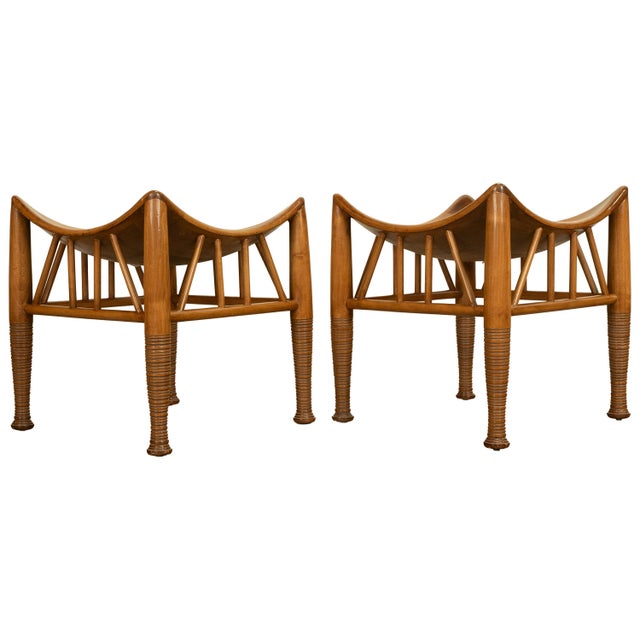 Pair Antique Thebes Egyptian Revival Arts & Crafts Stools Liberty & Co 1900 For Sale - Image 12 of 18