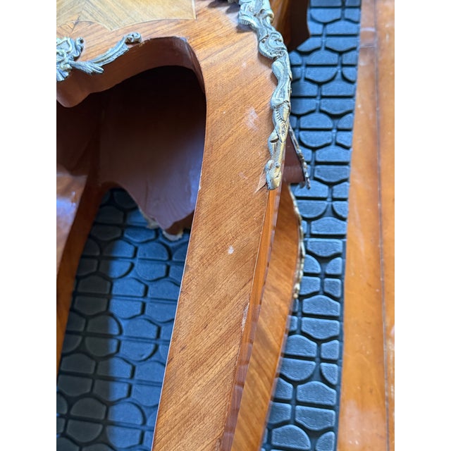 Stone Antique French Louis XV Style Marble-Top Parquetry Jardinière Stand With Bronze Mounts For Sale - Image 7 of 11