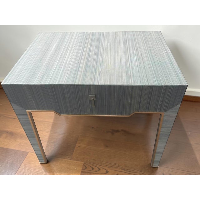 2020s Villa & House Madeline Grasscloth Nightstand in Colonial Blue Shimmer For Sale - Image 5 of 11