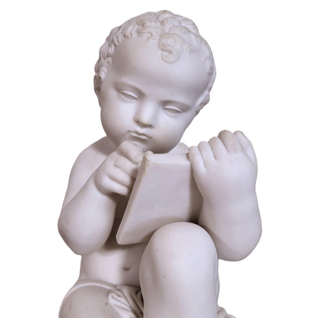 Pair Antique French White Bisque Porcelain Putti Baby Cherubs Sculpture Figures For Sale - Image 10 of 18