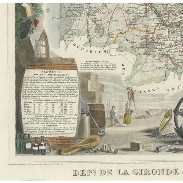 Mid 19th Century Map of Gironde and Bordeaux Wine by Levasseur, 1852 For Sale - Image 5 of 8