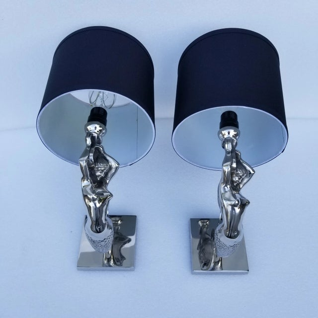 Metal Nickel Plated Bronze Mermaid Sconces - a Pair For Sale - Image 7 of 13