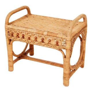 1960s Vintage Beaded Wicker Vanity Stool For Sale
