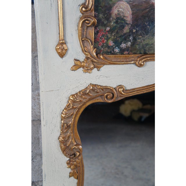 Wood Vintage French Provincial Louis XV Over Mantel Trumeau Mirror With Oil Painting For Sale - Image 7 of 13