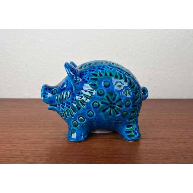 Mid-Century Modern Italian Rimini Blu Pottery Piggy Penny Bank Figurine by Aldo Londi for Bitossi, 1960s For Sale - Image 16 of 18