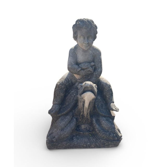 Traditional Vintage Limestone Putti Riding a Giant Tortoise Garden Statue For Sale - Image 3 of 8