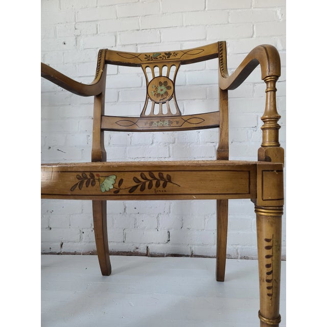 Vintage Mid Century Sheraton Style Hand Painted Armchairs - a Pair For Sale - Image 4 of 8