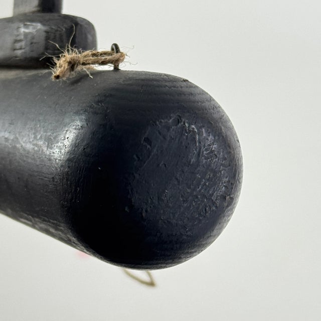 Unique Folk Art Primitive Hand Made Wooden Submarine in Charcoal Black, Wall Hanging Sculpture For Sale In New York - Image 6 of 10