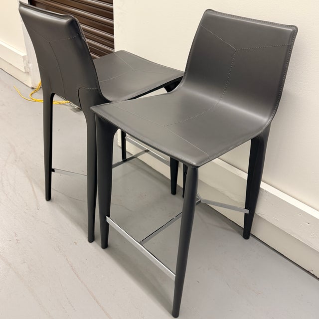 Dark Gray Pair of Holly Hunt Adriatic Counter Stools For Sale - Image 8 of 12