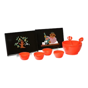 Mid-20th Century Mid-Century Modern Pair Couroc Trays & Orange Vintage Plastic Salad Serving Set