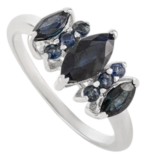 Dazzling 1.2 Ct Blue Sapphire 925 Sterling Silver Marquise & Round Cut Ring - Size 7