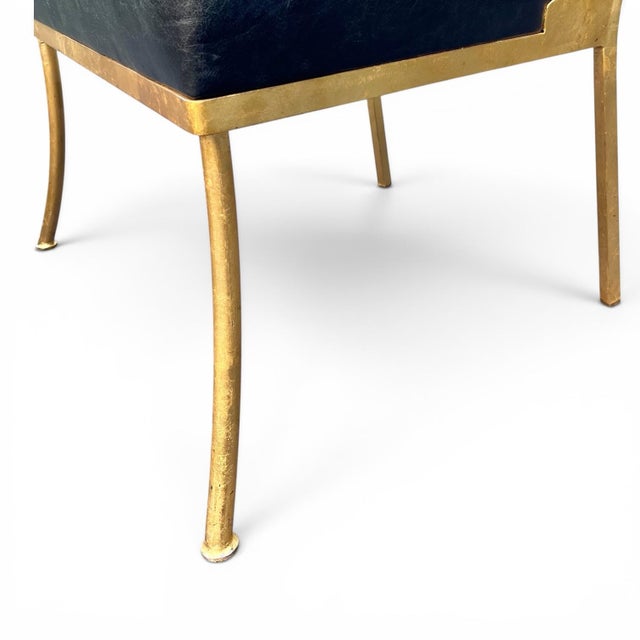 Metal Custom Gilded Iron & Leather Chairs After Billy Haines For Sale - Image 7 of 7