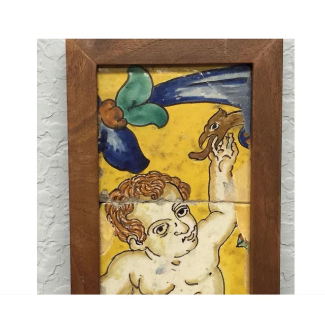 18th Century 18th Century Italian Majolica Faience Pottery Putto Framed Tiles For Sale - Image 5 of 11