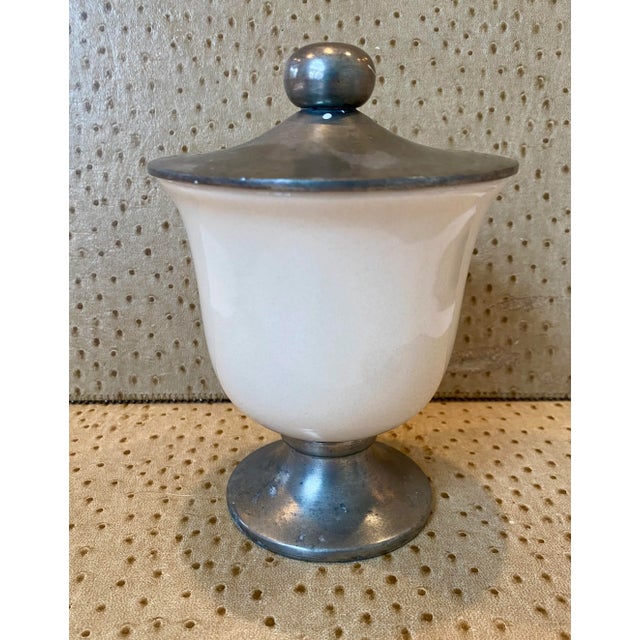 Cream Vintage Labrazel Ceramic and Pewter Jar With Cover, Made in Italy For Sale - Image 8 of 9