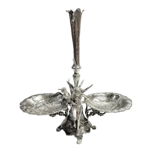 Art Nouveau Silver Centerpiece Epergne With Fairy and Cherub