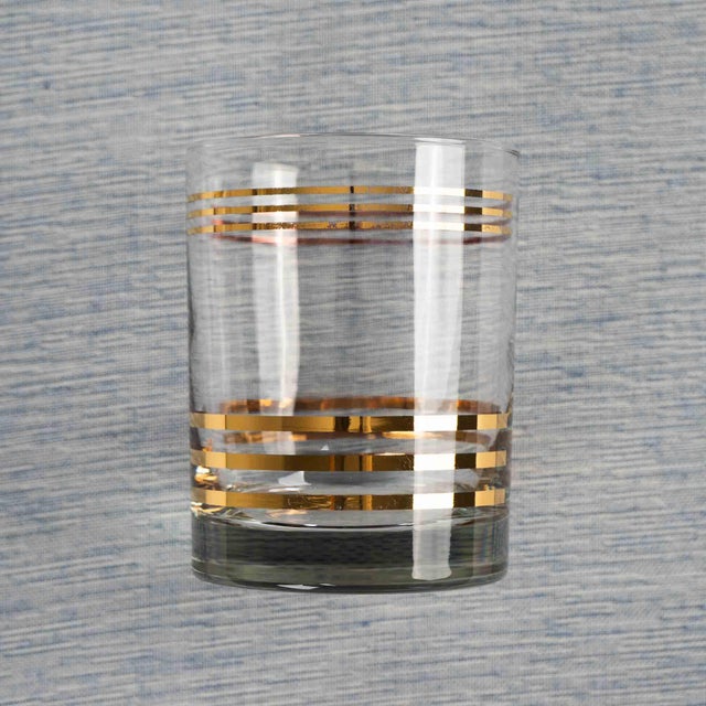 Vintage Gold Stripe Lowball Cocktail Glasses - Set of 3 For Sale In New York - Image 6 of 11