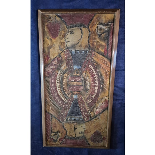 A striking and highly unusual mid-century modern oil painting on canvas that appears to be signed by the the collectible...