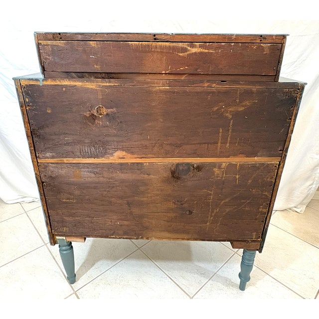 Antique Sheraton Style Bowfront Chest of Six Drawers With Locks and Key, New Paint and Knobs For Sale - Image 13 of 18