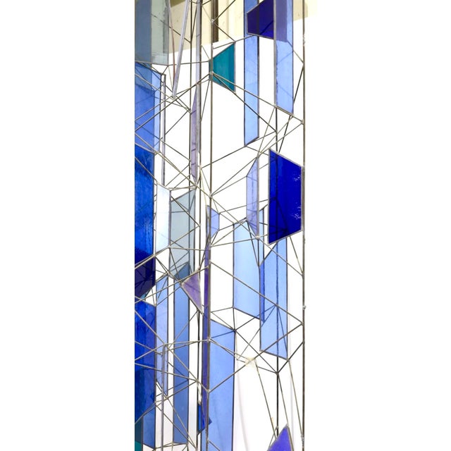 Mid 20th Century Sculptural Stained Glass Tri-Partite Screen, Room Divider, Blue, J. Ferguson Usa- Set of 3 For Sale In New York - Image 6 of 9