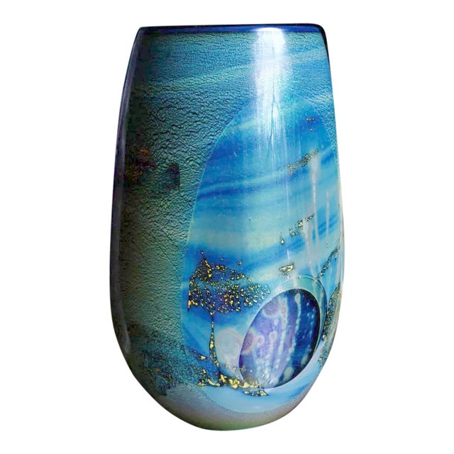 Robert Eickholt “Cosmic Blue” Dichroic Glass Vase – Iridescent Studio Art Glass, 1982 For Sale