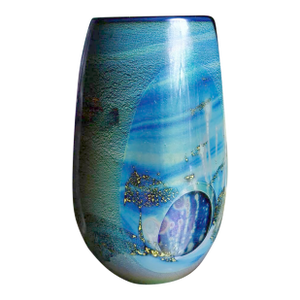 Robert Eickholt “Cosmic Blue” Dichroic Glass Vase – Iridescent Studio Art Glass, 1982