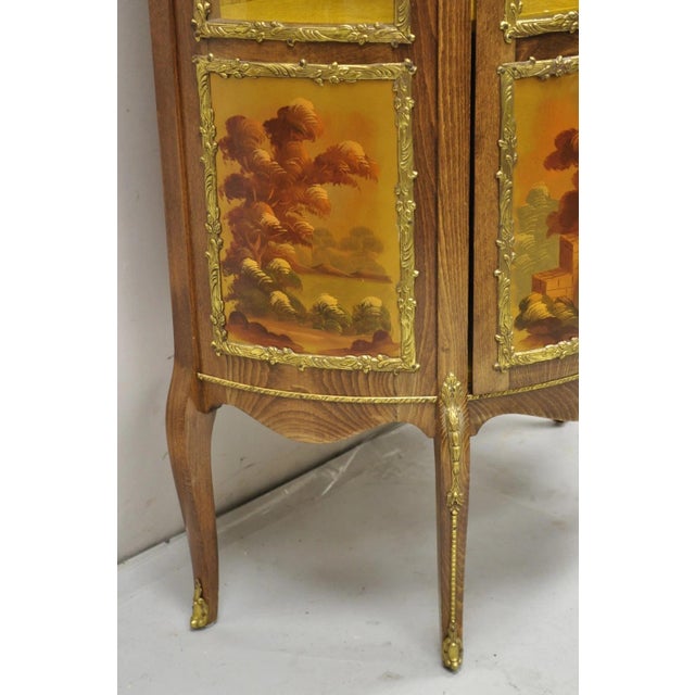 Mid 20th Century Vintage French Louis XV Style Half Round Demilune Lighted Curio Display Cabinet For Sale - Image 5 of 12