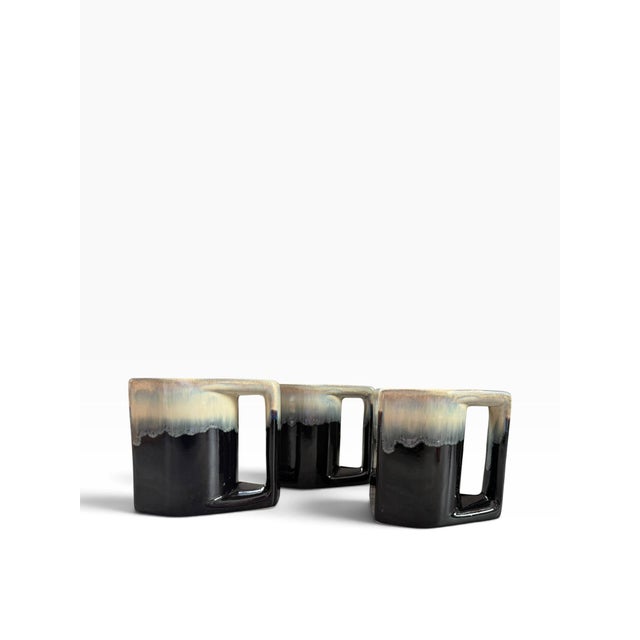 Mid-Century Modern Vintage Mid-Century Modern Geometric Drip Glaze Stoneware Mugs, Set of 3 For Sale - Image 3 of 5