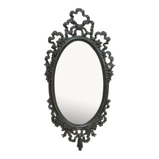 1940s-50s Oval Robbon/Bow Carved Wood-Frame Wall Mirror For Sale