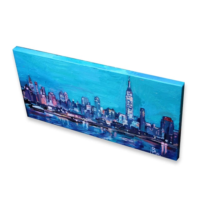 Contemporary "Nyc Skyline New Yorker Building" Oil Painting on Gallery Wrap Canvas For Sale - Image 3 of 5