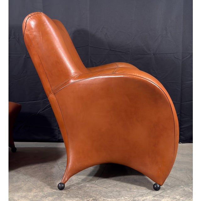 Gerard Van Den Berg Style Leolux Cognac Leather Lounge Chair and Ottoman, Netherlands, 1990s For Sale - Image 10 of 16