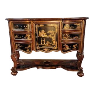 Hollywood Regency Boulle Mazarin Style Hand Painted Chinoiserie Chest For Sale