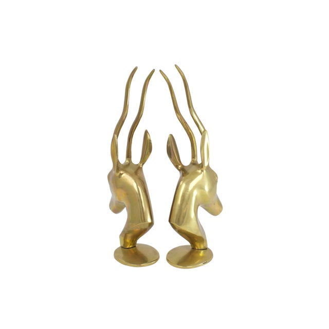 1960s Mid-Century Brass Gazelle Busts - a Pair For Sale - Image 5 of 8
