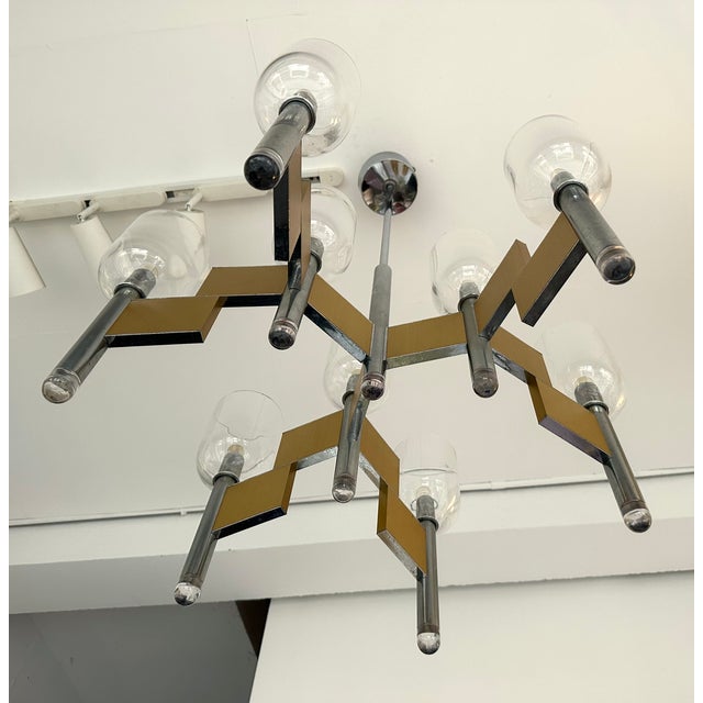 Metal Chandelier Brass Chrome and Murano Glass by Sciolari, Italy, 1970s For Sale - Image 7 of 12