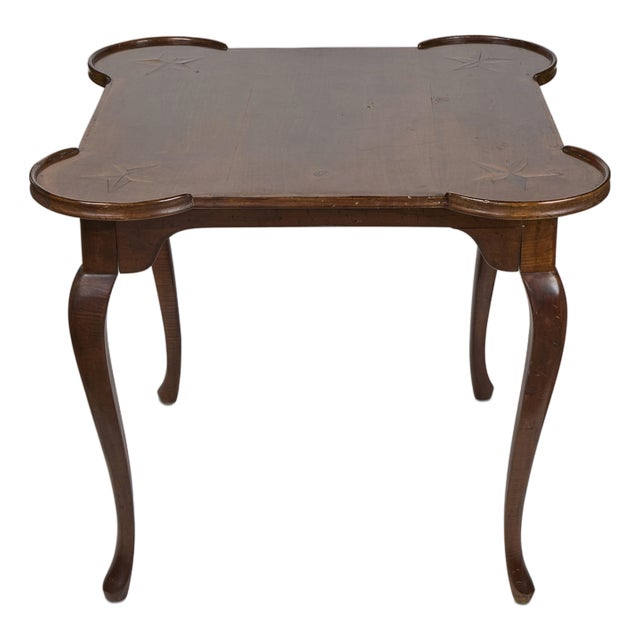 Vintage Queen Anne Game Table With Inlay Star Corner Accents, Italy For Sale