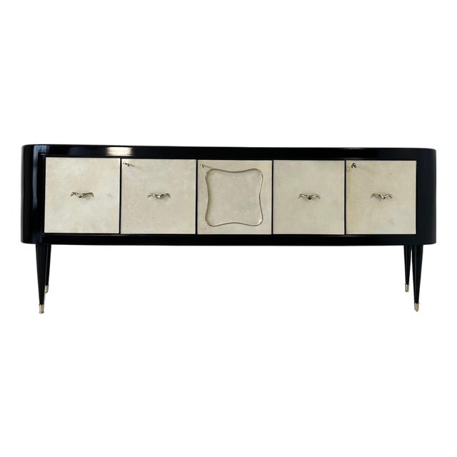 Art Deco Italian Parchment and Black Lacquer Sideboard, 1950 For Sale