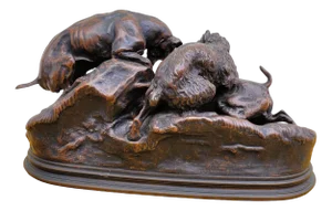 PJ Mêne, Rabbit Hunting, 19th Century, Bronze