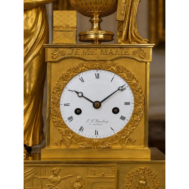 c.1800 Rouchouze Empire Gilt Bronze Mantel Clock For Sale - Image 6 of 18