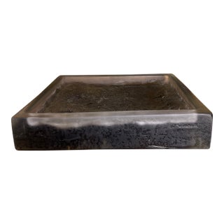 Vintage Brutalist Style Cast Glass Block Sculpture With Textured Relief Surface For Sale