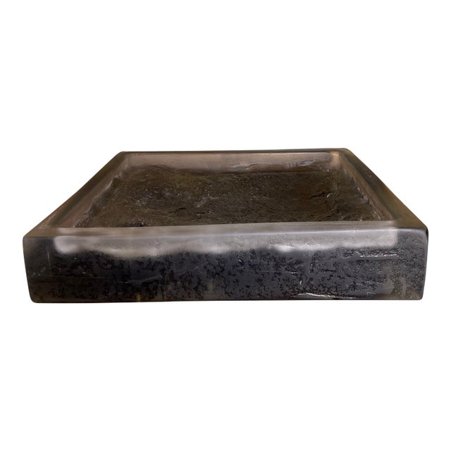 Vintage Brutalist Style Cast Glass Block Sculpture With Textured Relief Surface For Sale
