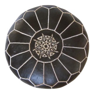 Vintage Leather Moroccan Pouf Stool For Sale