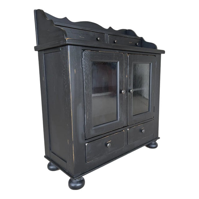 Late 20th Century Broyhill Attic Heirloooms Ebonized Oak Jelly Cupboard - Hutch For Sale