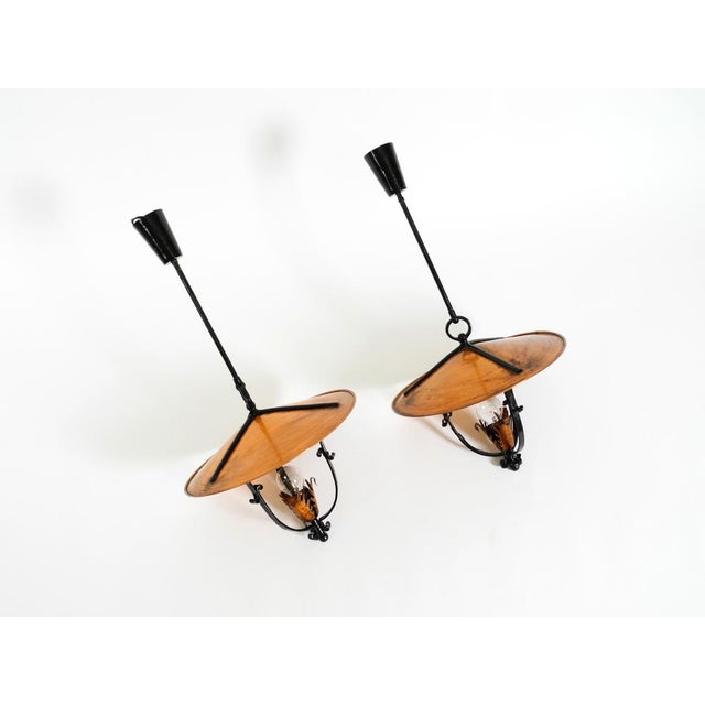 Mid-Century Modern Large Vintage Pendant Lights in Heavy Metal and Copper, 1930s, Set of 2 For Sale - Image 3 of 18