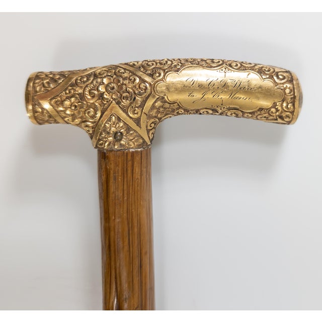 We are selling this great gold filled cane walking stick handle. This T form handle has great repousse decoration with...