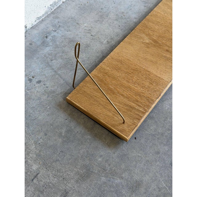 Vintage Danish Oak Wall Shelf With Brass Brackets Scandinavian Floating Shelf For Sale - Image 4 of 9