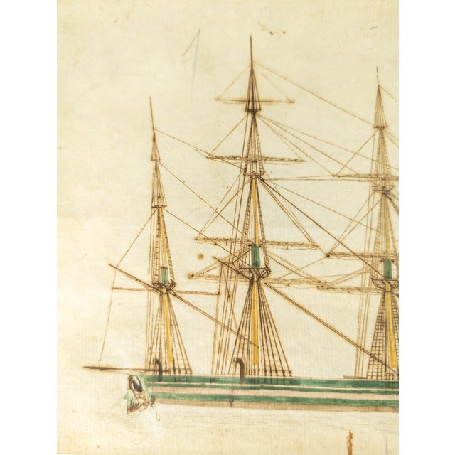 Early 19th Century 19th Century Folk Art Nautical Sailor Made Drawing of a Ship For Sale - Image 5 of 11