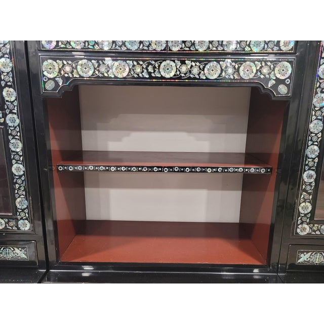 Wood Vintage Korean 3-Piece Mother-of-Pearl Display Cabinet Wall Unit For Sale - Image 7 of 15