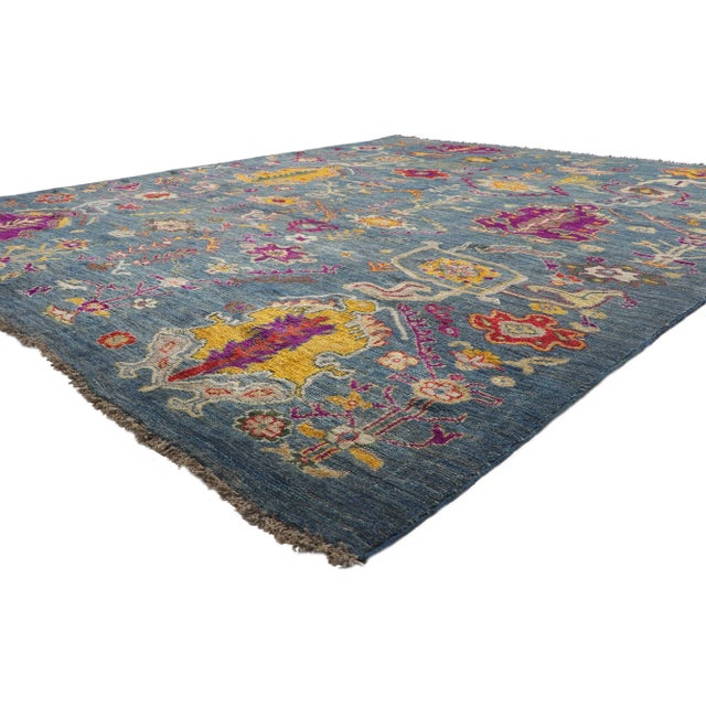 Blue Vintage Style Oushak Rug 9'01 x 10'11. Polished and playful, this hand-knotted wool Oushak area rug beautifully...
